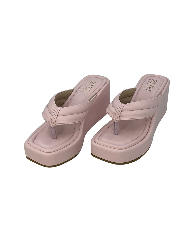 Pink Way too Simple Slides with 3-inch wedge heel and open toe in vegan leather material