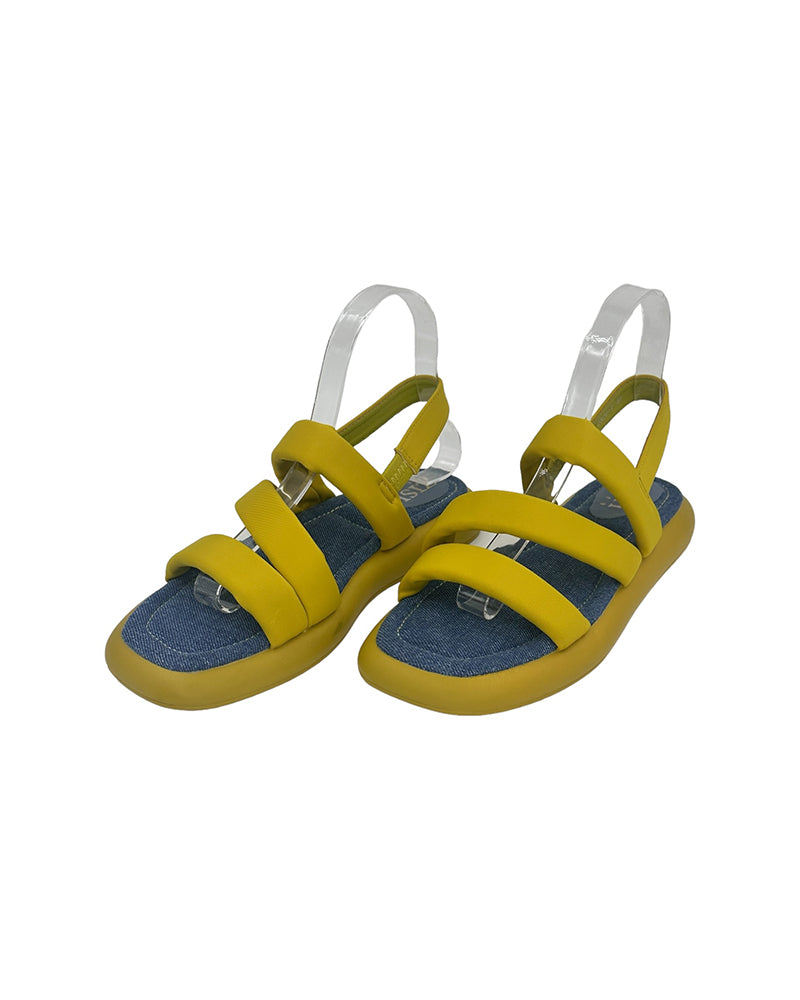 Yellow Beachy Bliss Sandals with neon yellow PU leather straps and flat sole for casual beachwear