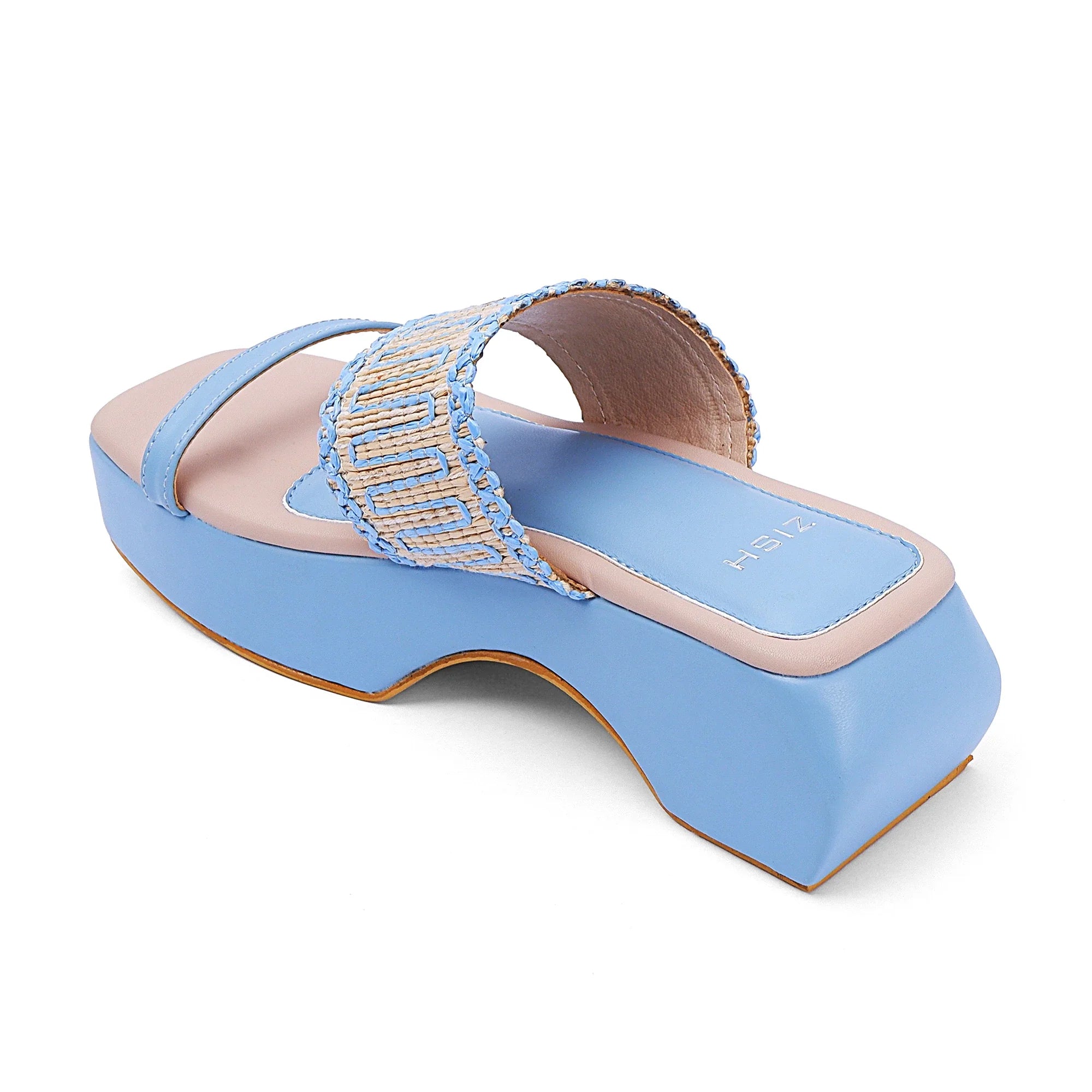 Blue Austin Heels open-toe block heel with cane detailing and PU leather upper