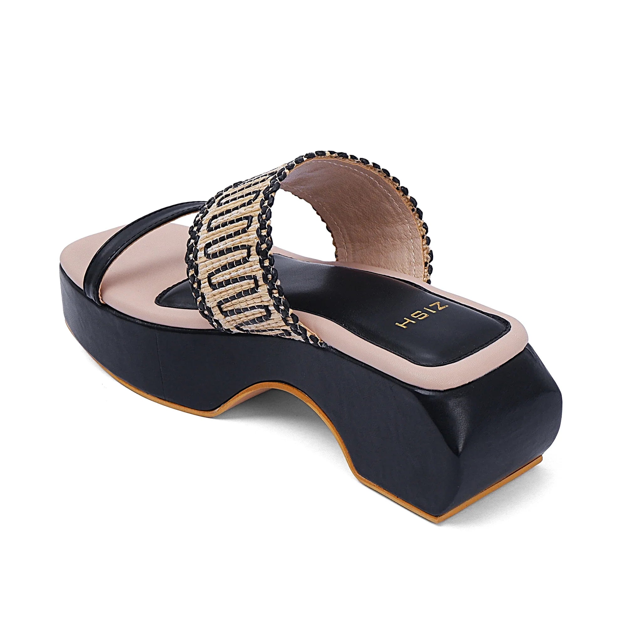 Black Austin open-toe heel with cane detailing and TPR sole for casual wear