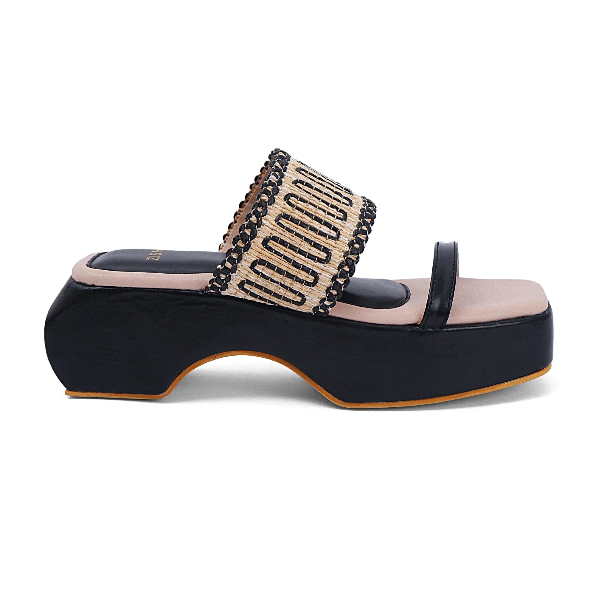 Black Austin open-toe heels with cane detailing and TPR sole for casual wear