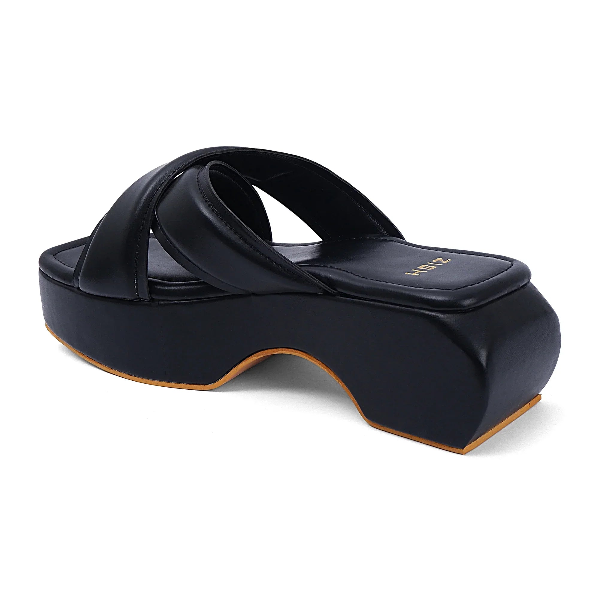 Black Martha Heels open-toe PU leather sandals with platform sole and minimalist design