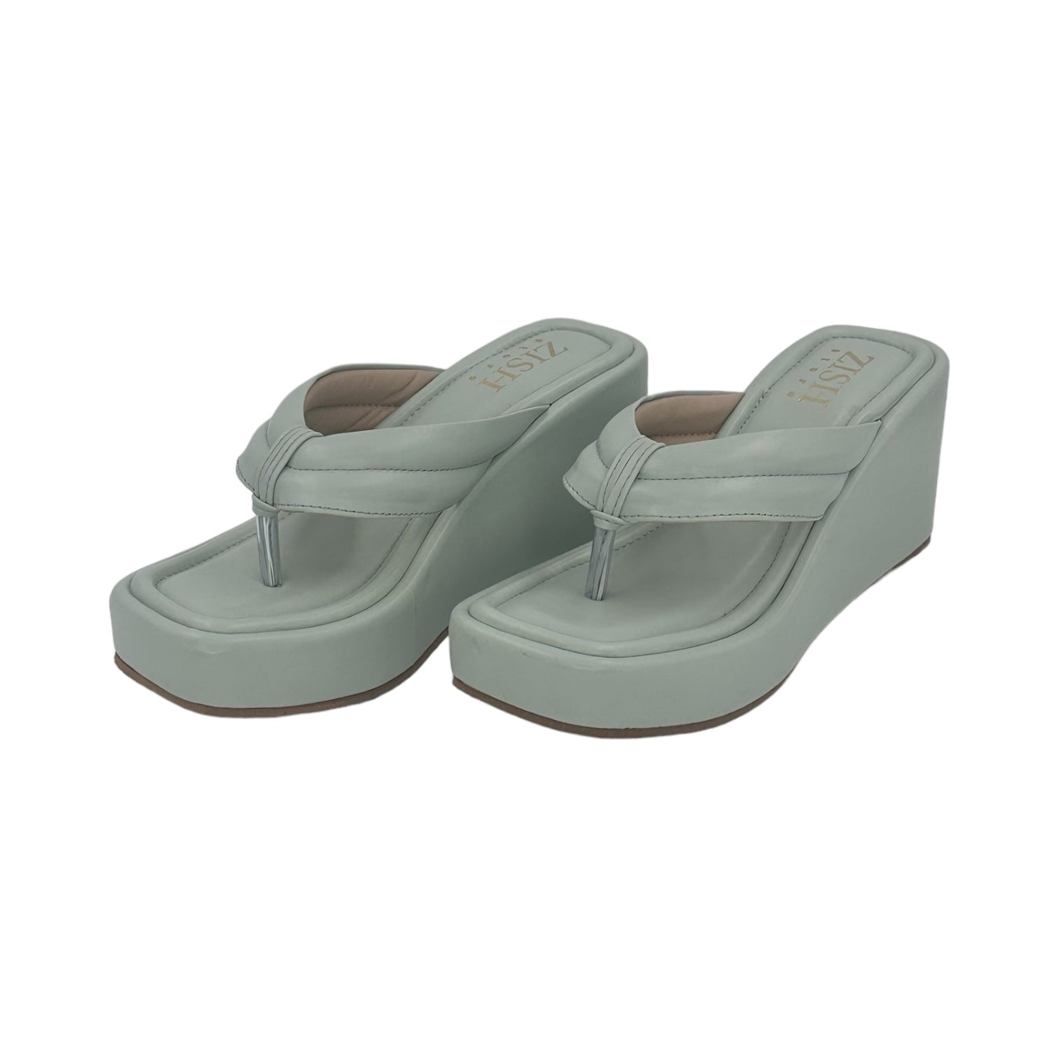 Blue Way too Simple Slides with 3-inch platform wedge heel in light blue vegan leather with open toe and TPR sole for semi-casual wear