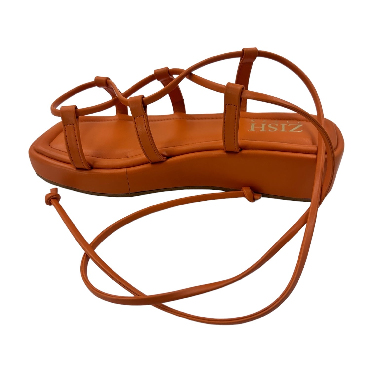 Orange Tie me Up platform sandals with 1-inch sole and vegan leather tie-up straps