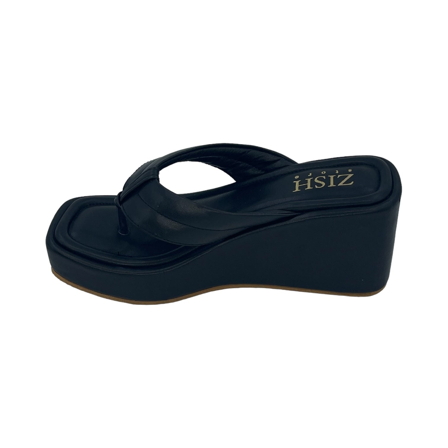 Black Way too Simple Slides with 3-inch wedge heel, black PU vegan leather, open toe design, and TPR sole for semi-casual and office wear