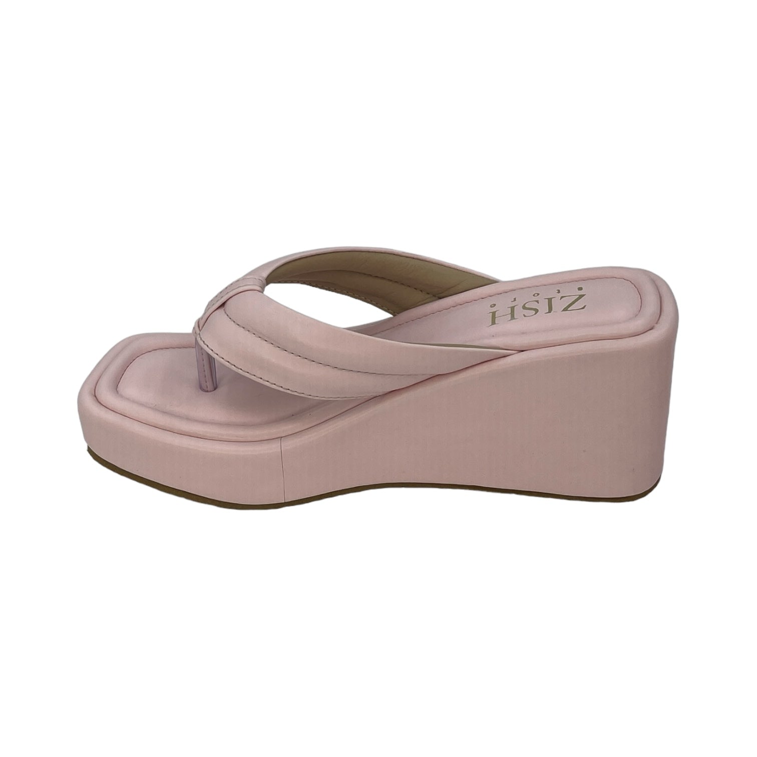 Pink Way too Simple Slides vegan leather platform wedge thong sandals with 3-inch heel and open toe design