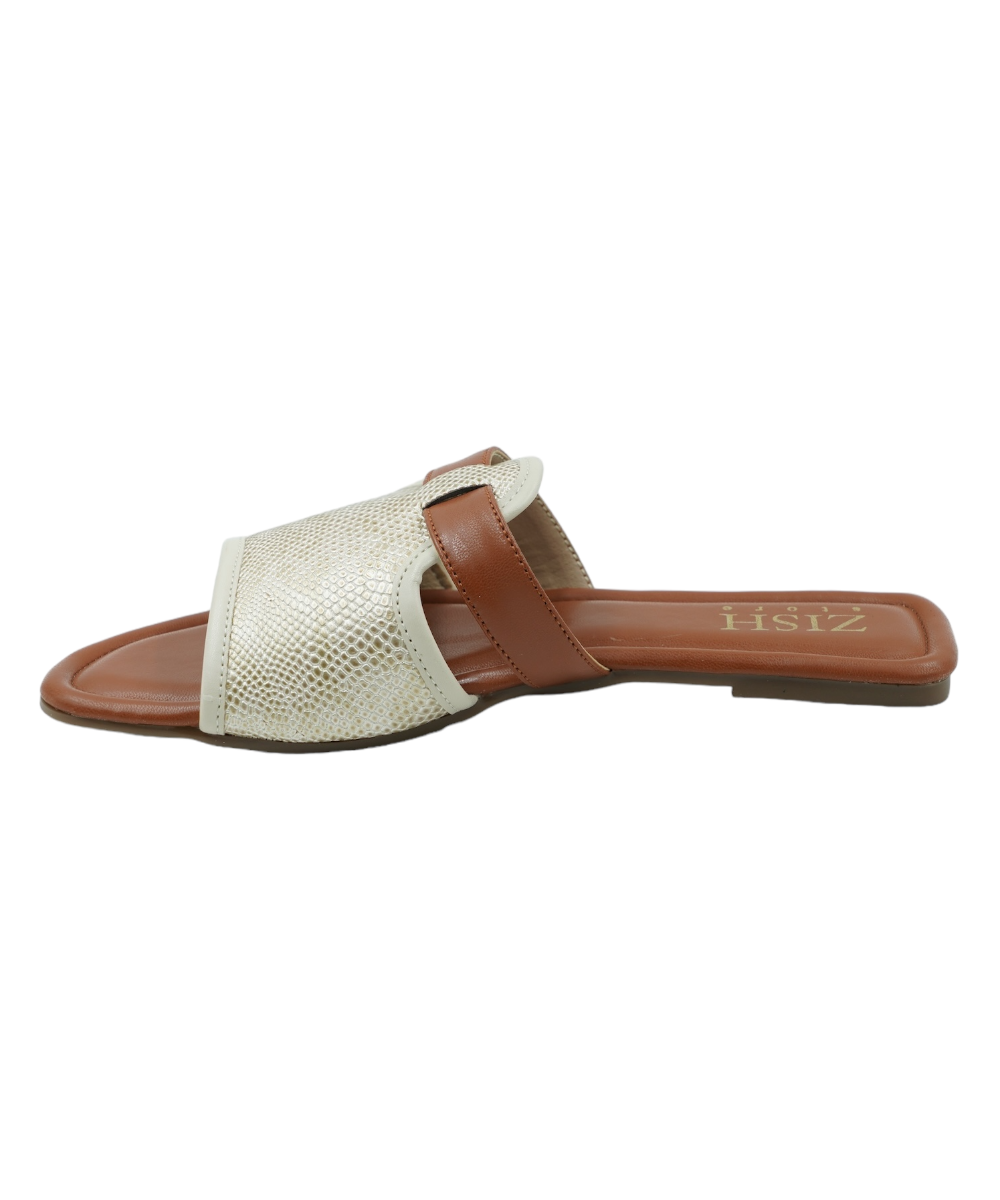 Off White Meghan Flats with woven PU vegan leather design, open toe and flat sole sandals for casual and formal wear