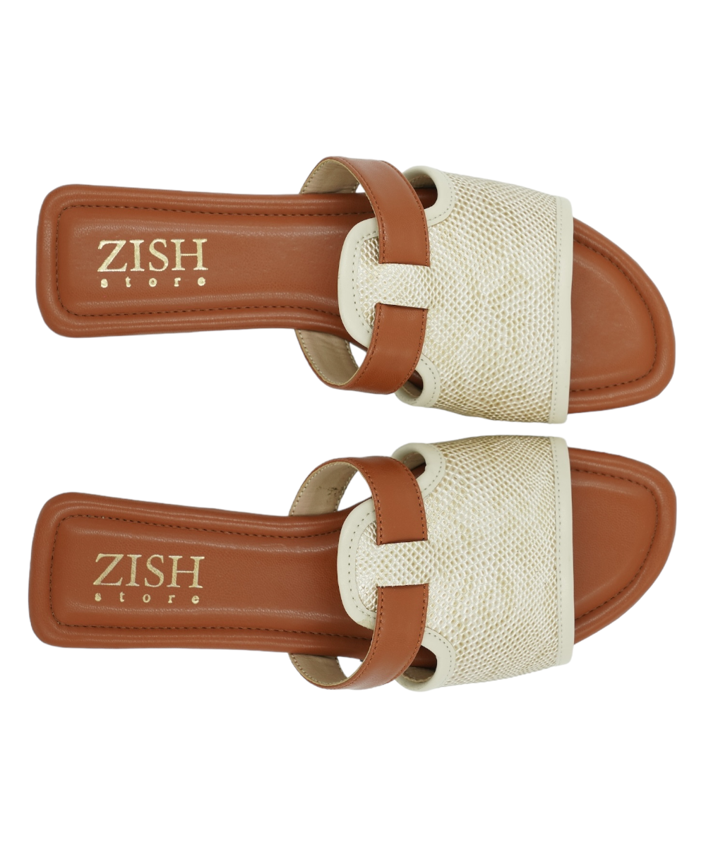 Off White Meghan Flats with woven design, vegan leather straps, and flat sole sandals for casual and formal wear