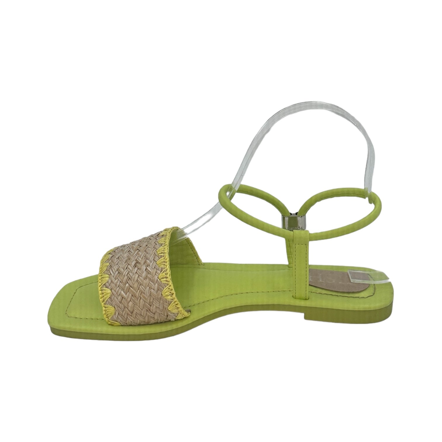 Green Ocean Walker Sandals with flat TPR sole, open toe, cane upper and vegan leather strap for semi-casual wear