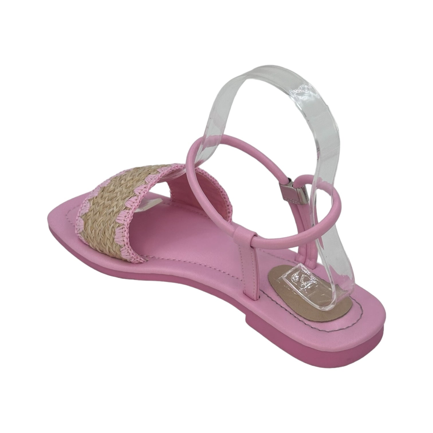 Pink Ocean Walker Sandals with cane upper and flat TPR sole, open-toe vegan leather flats for semi-casual wear