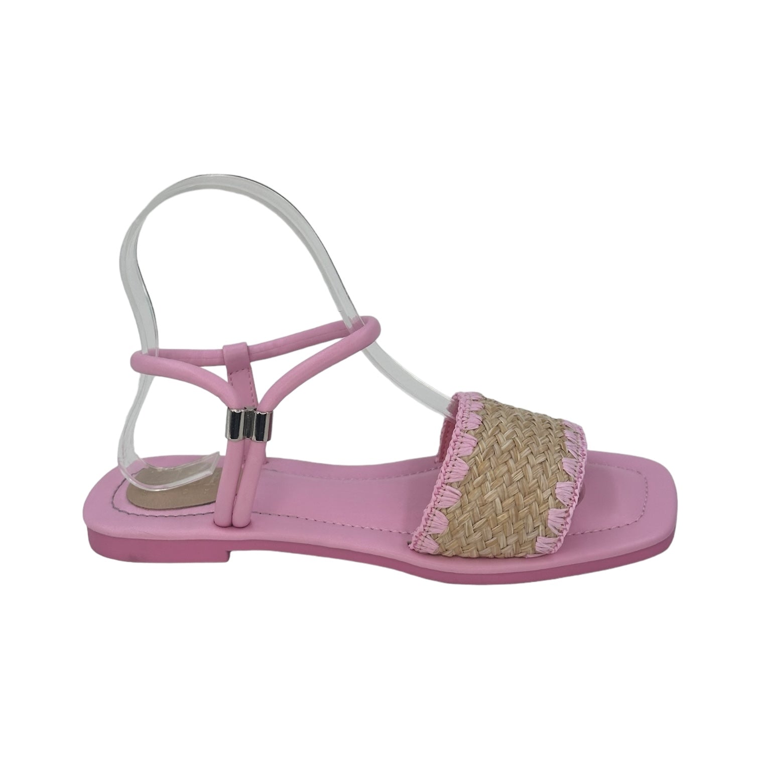 Pink Ocean Walker Sandals with woven cane upper and flat PU sole for semi-casual wear