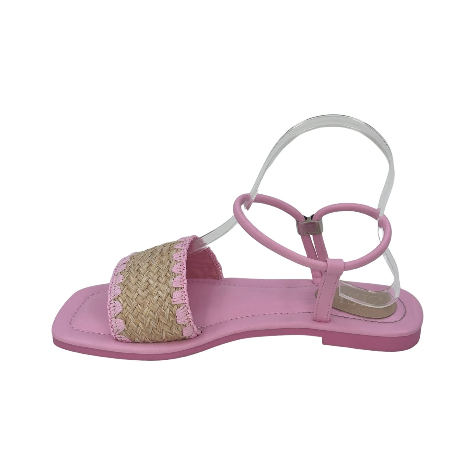 Pink Ocean Walker Sandals with cane upper and flat TPR sole, open toe design, stylish and comfortable for semi-casual wear
