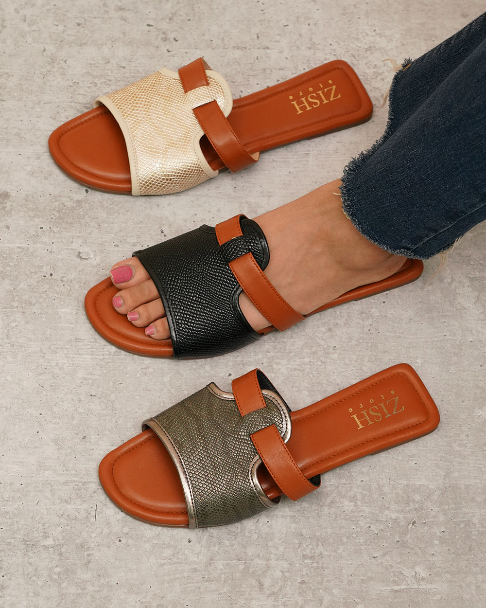 Black Meghan Flats with woven texture, open toe, and flat sole, stylish vegan leather sandals for casual and formal wear