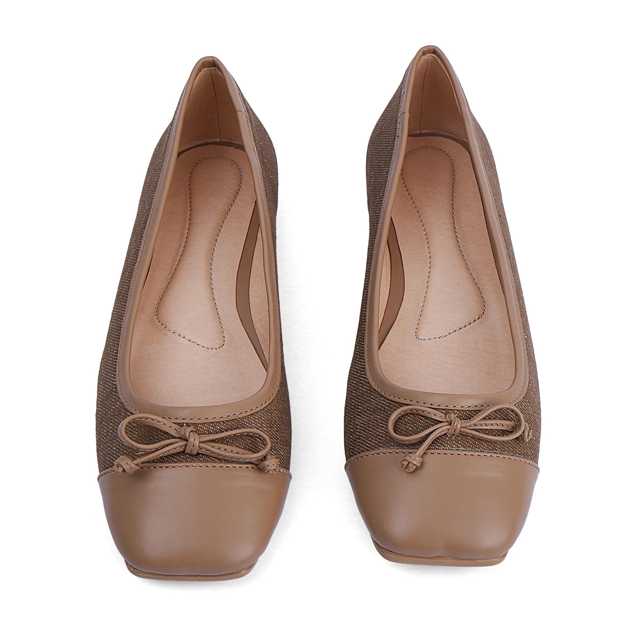Charlotte your go-to casual closed-toe PU leather belly shoes with denim finish and silicone sole in beige color