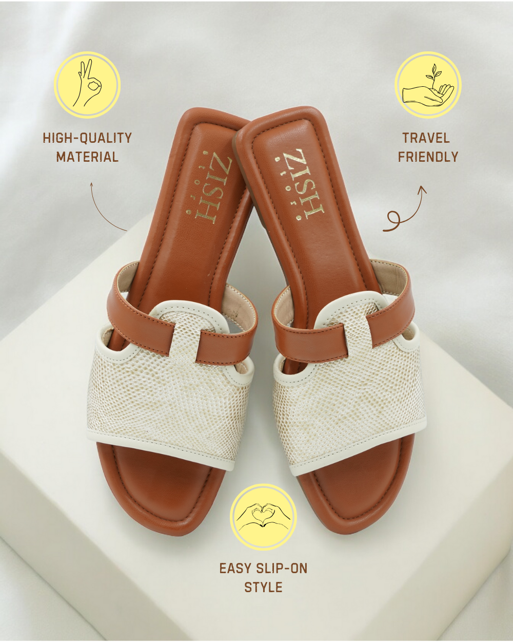 Off White Meghan Flats with woven straps, cushioned footbed, and open-toe design, perfect for casual and semi-formal wear.